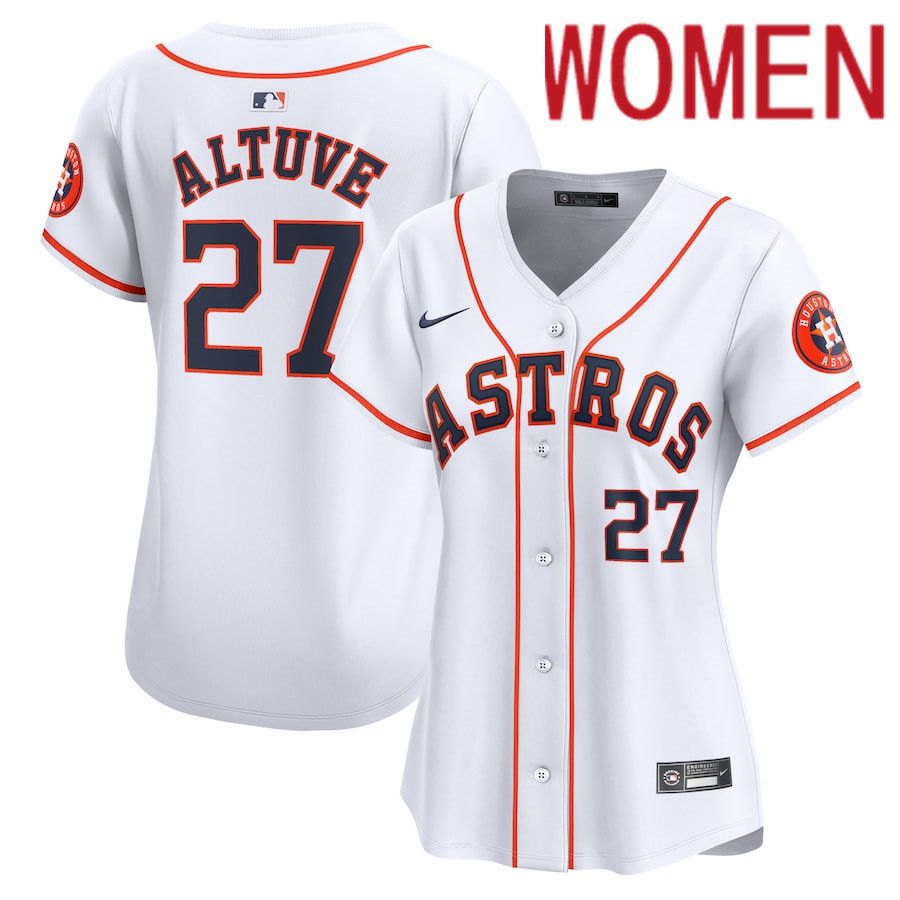 Women Houston Astros #27 Jose Altuve Nike White Home Limited Player MLB Jersey->->Women Jersey